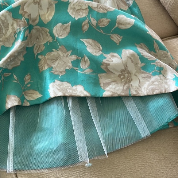 Jessica Howard Turquoise White Taupe Belted Fit And Flare Swing Dress - Picture 16 of 16